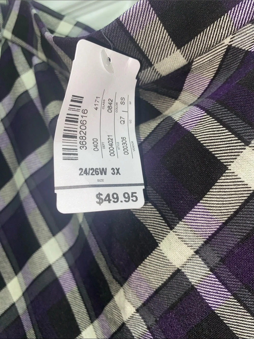 CJ Banks Black and Purple Plaid A-Line Skirt